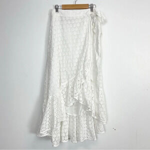 NEW Polo Ralph Lauren Eyelet Lace Midi Wrap Skirt White Womens Size 0 NWOT